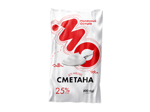 Сметана 25% жирності Молочний Острів (пачка) ДСТУ 200 гр,